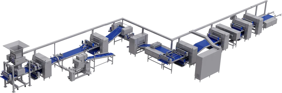 3D-компоновка линии HEXEON для ламинации слоёного теста